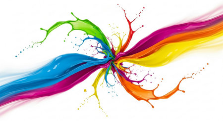 Colorful paint splashes isolated on white background. 3d renderingの素材