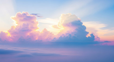 Sunset sky and cloud background. Panoramic aerial view.の素材