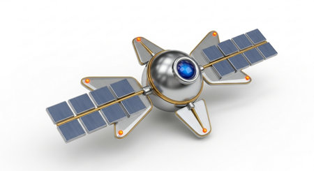 3d illustration of satellite over white background with shadow and work pathの素材