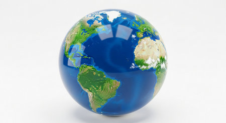 Globe 3d render on a white background with clipping path.の素材