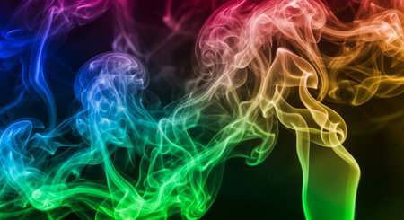 Abstract multicolored smoke on a black background. Background from the smoke of vapeの素材