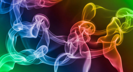 abstract multicolored smoke on a dark background close-upの素材