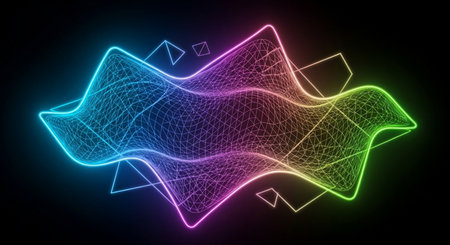 Glowing polygonal background. Abstract vector illustration. Futuristic technology style.の素材