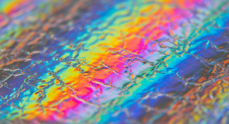 Macro shot of colorful iridescent foil. Abstract background.の素材
