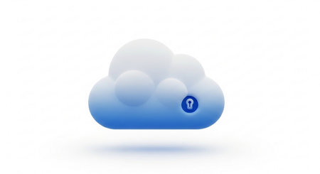 Cloud computing concept with keyhole and blue cloud on white background.の素材