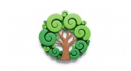 tree made of green spirals on white background. 3d illustrationの素材