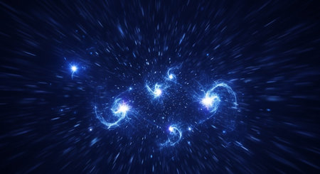 3d illustration of abstract blue background with stars and nebula.の素材