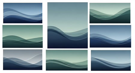 Set of abstract backgrounds with smooth wavy lines. Vector illustration.の素材