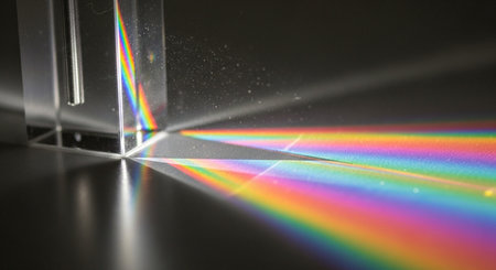 3d illustration of a multicolor beam of light coming from a prismの素材