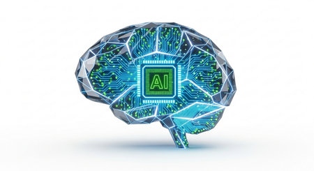 Artificial intelligence (AI) and human brain. 3D renderingの素材