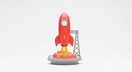 Rocket on a white background. 3D illustration. 3D rendering.の素材
