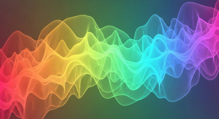 Colorful abstract background with a glowing abstract waves, design element.の素材