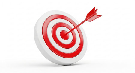 Red target with arrow on white background. 3d render illustration.の素材