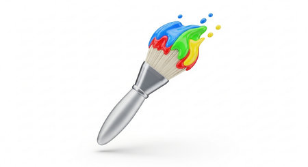 Paint brush with colorful paint splashes isolated on white background.の素材