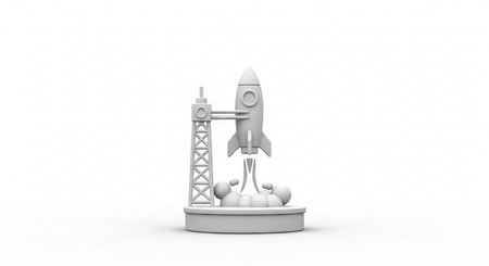 3d rendering of rocket on white background with shadow in white backgroundの素材