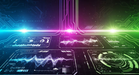 Abstract technology background with circuit board and glowing lights. Vector illustration.の素材