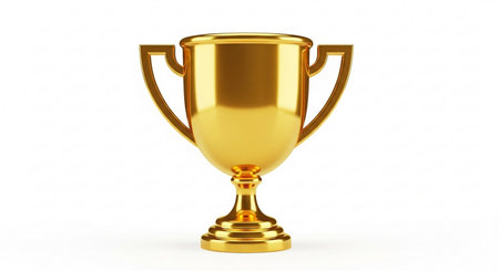 3d rendering of a golden trophy cup isolated on white background.の素材