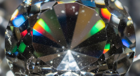 Close-up shot of a diamond with multicolor lights.の素材
