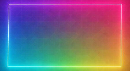abstract background consisting of colored triangles with a neon light in the centerの素材