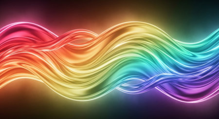 Glowing colorful abstract wavy background. 3d rendering, 3d illustration.の素材