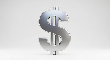 3D Silver Dollar Sign on white background. Computer generated illustration.の素材