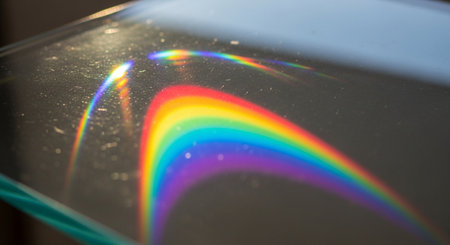 Rainbow reflection on the glass of a car close-up.の素材