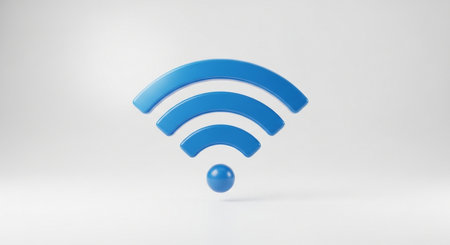 3D rendering of blue wifi symbol in white background, computer generated imagesの素材