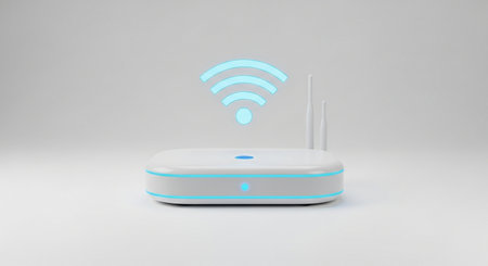 Wi fi router icon on white background. 3D rendering illustration.の素材