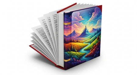 Open book isolated on a white background. 3d render image.の素材