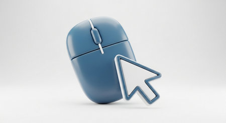 Computer mouse with cursor icon on white background. 3D rendered illustration.の素材