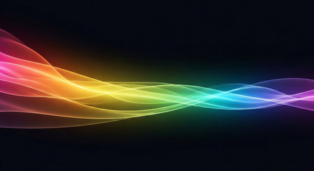 abstract rainbow lines on dark background with copy space for your textの素材