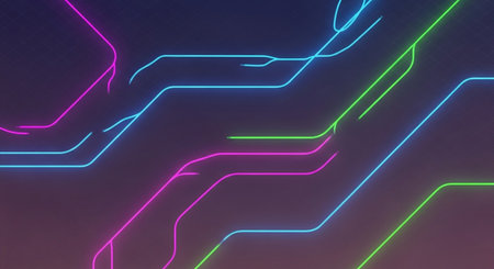 Neon lines. Abstract background. 3d rendering, 3d illustration.の素材