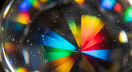 Macro shot of a colorful rainbow inside a crystal ball, abstract backgroundの素材
