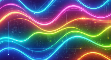 Abstract background with glowing lines. Futuristic technology style. Vector illustration.の素材