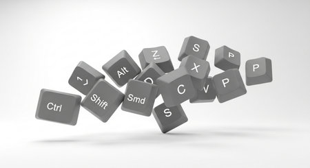 3D rendering of cubes with letters in white background, computer generated imagesの素材