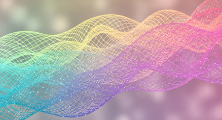 Abstract colorful background with wavy lines, 3d render illustration.の素材