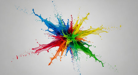 3d render of colorful paint splashes isolated on white background.の素材