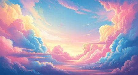 Sunset sky background with beautiful clouds. 3d rendering illustration.の素材