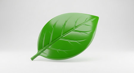 Green leaf in white background, 3d rendering. Computer digital drawing.の素材