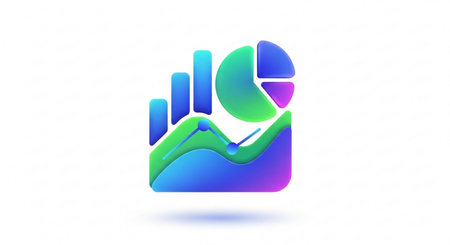 3D rendering of a colorful graph icon isolated on a white backgroundの素材