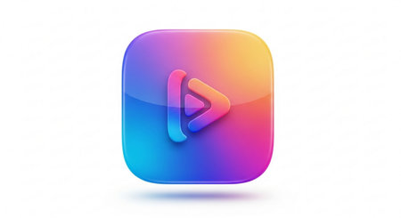 Colorful 3d button with play icon on white background. Vector illustration.の素材