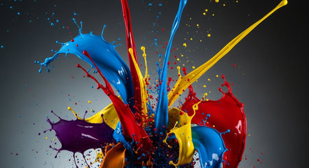 Colored paint splashes isolated on black background. 3d renderingの素材