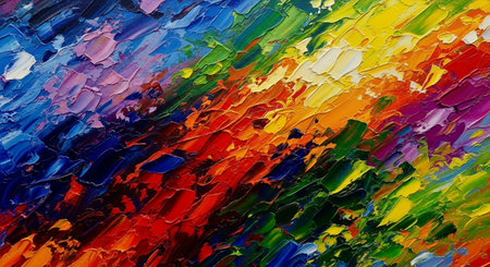 Oil painting abstract background. Multicolored brushstrokes of paint.の素材
