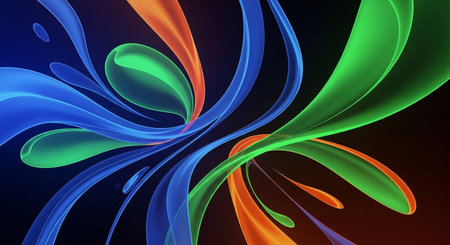 abstract colorful background with smooth lines in blue, green and orangeの素材