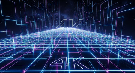 3d render, abstract futuristic background with neon lines and geometric figuresの素材