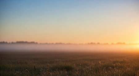 Sunrise over a meadow with fog in the early morning.の素材