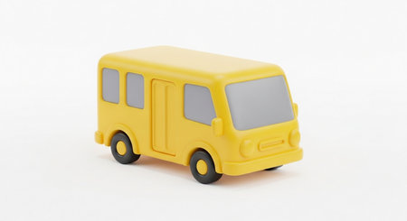 Yellow school bus isolated on white background. 3d render illustration.の素材