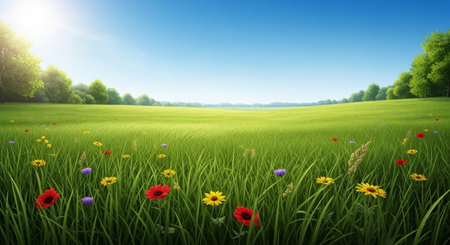 Beautiful spring meadow with flowers. Nature background. EPS10の素材