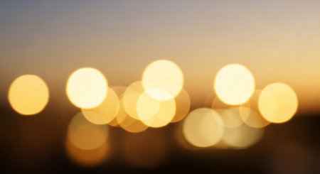 Abstract circular bokeh background of city at sunset. Soft focus.の素材