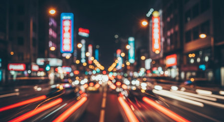 Blurred of car on road in city at night, abstract backgroundの素材